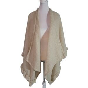 David and Young Size OS Cream Oversized Shrug Ruffle Hem Open Front Contemporary